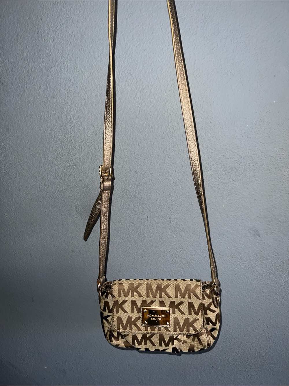 Michael Kors Brown & Beige MK Monogram Crossbody Bag